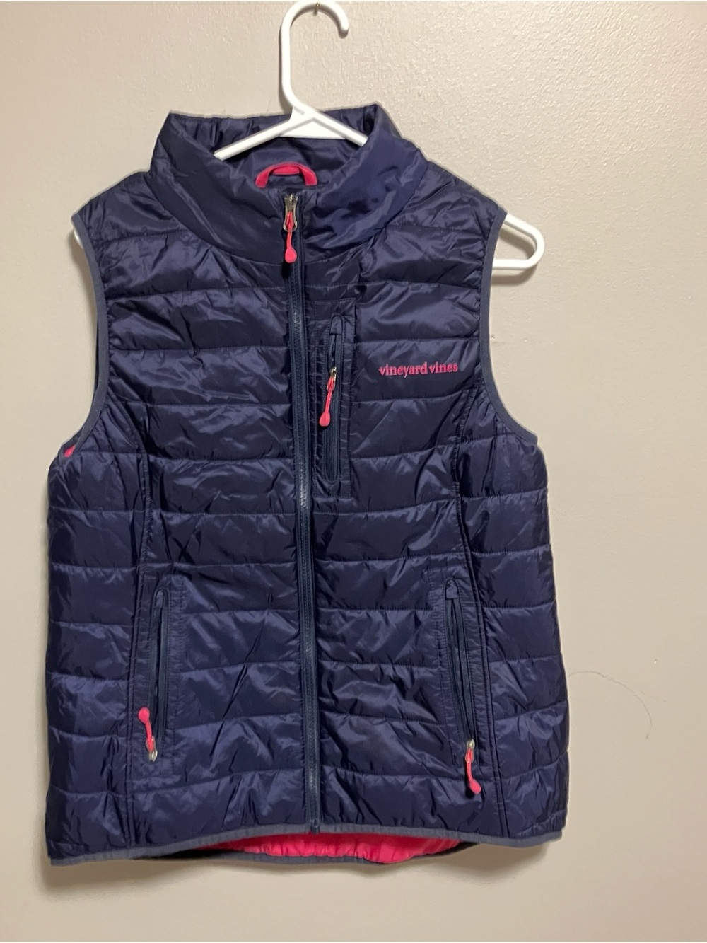 Vineyard Vines Navy Quilted Vest with Pink Accents